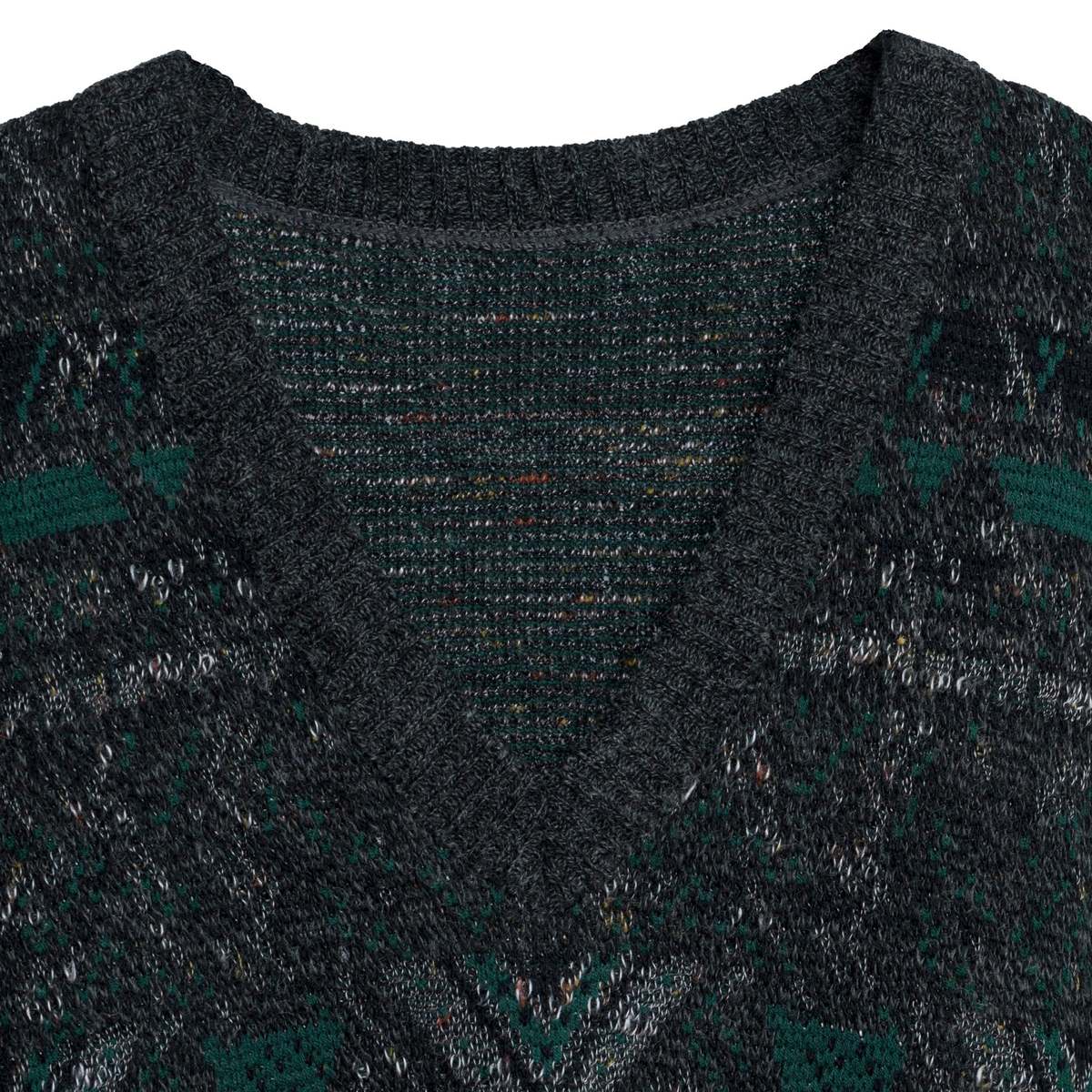? (West Germany) Jacquard Single Knit V-Neck Vest Emerald : XL - Image 2 of 7