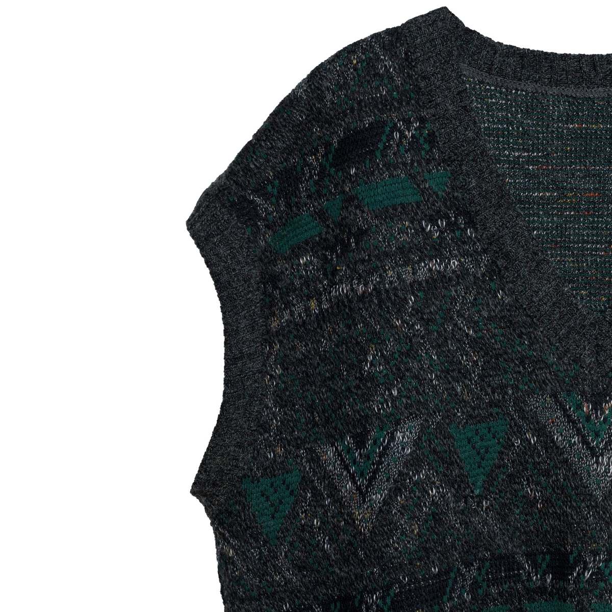 ? (West Germany) Jacquard Single Knit V-Neck Vest Emerald : XL - Image 3 of 7