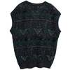 ? (West Germany) Jacquard Single Knit V-Neck Vest Emerald : XL - Thumbnail 5