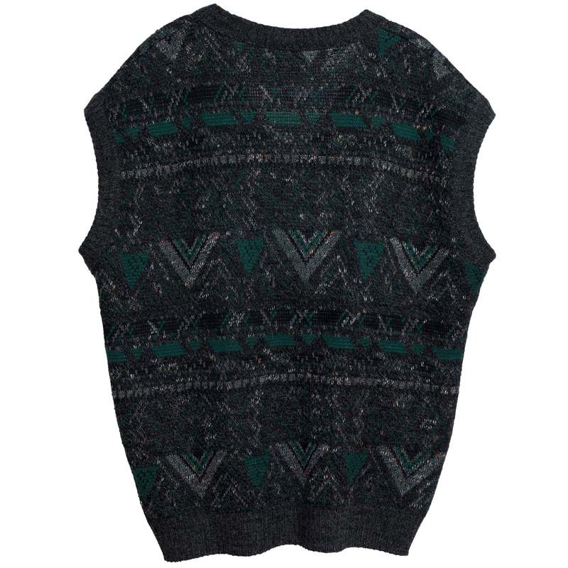 ? (West Germany) Jacquard Single Knit V-Neck Vest Emerald : XL