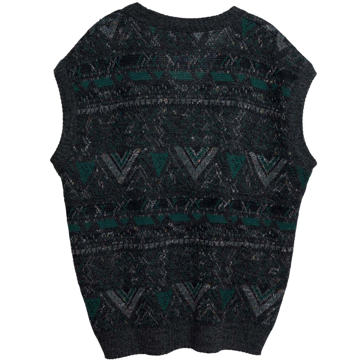 ? (West Germany) Jacquard Single Knit V-Neck Vest Emerald : XL - Image 5 of 7
