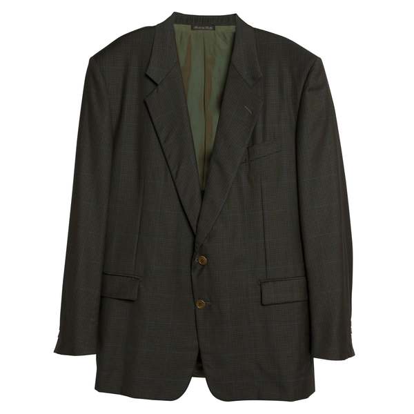 Giorgio Zanella (Italy) Tasmanian Virgin Wool Windowpane Houndstooth Cutaway Jacket Olive : XL
