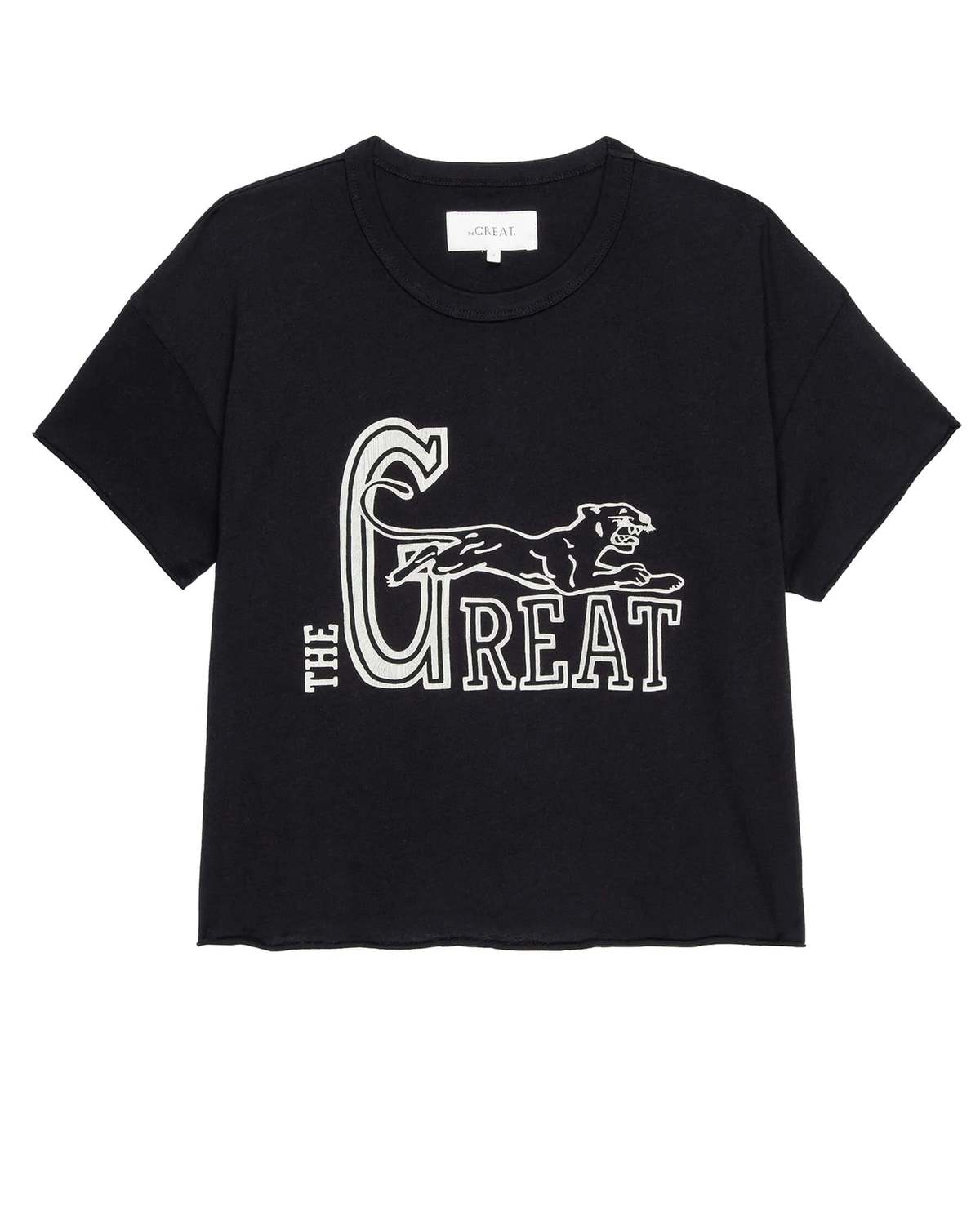 The Great. The Crop Tee - Almost Black/Wild Panther Graphic 
