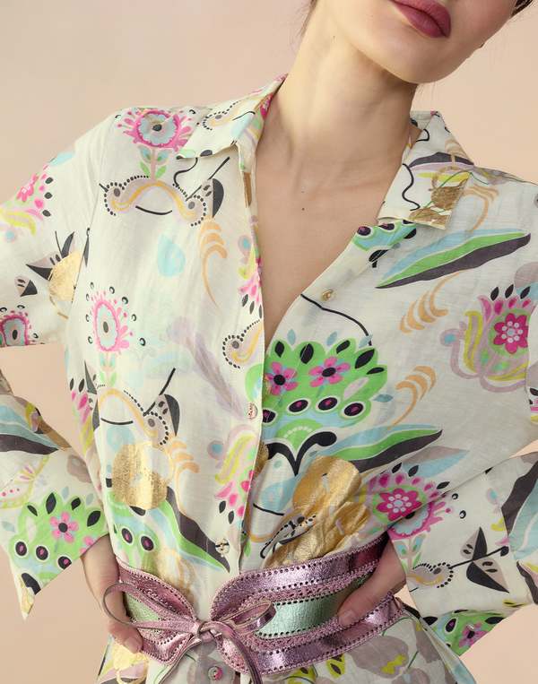 Cynthia Rowley Love Locked Silk Linen Shirt Dress