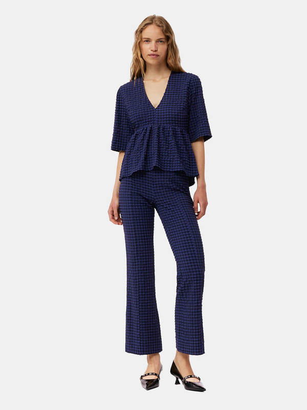 Ganni Stretch Seersucker Cropped Pants - Blue | Garmentory 
