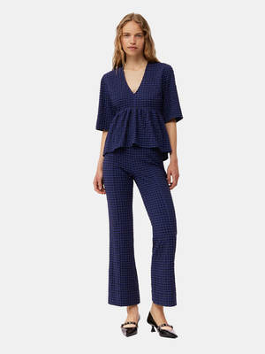 Ganni Stretch Seersucker Cropped Pants - Blue | Garmentory 