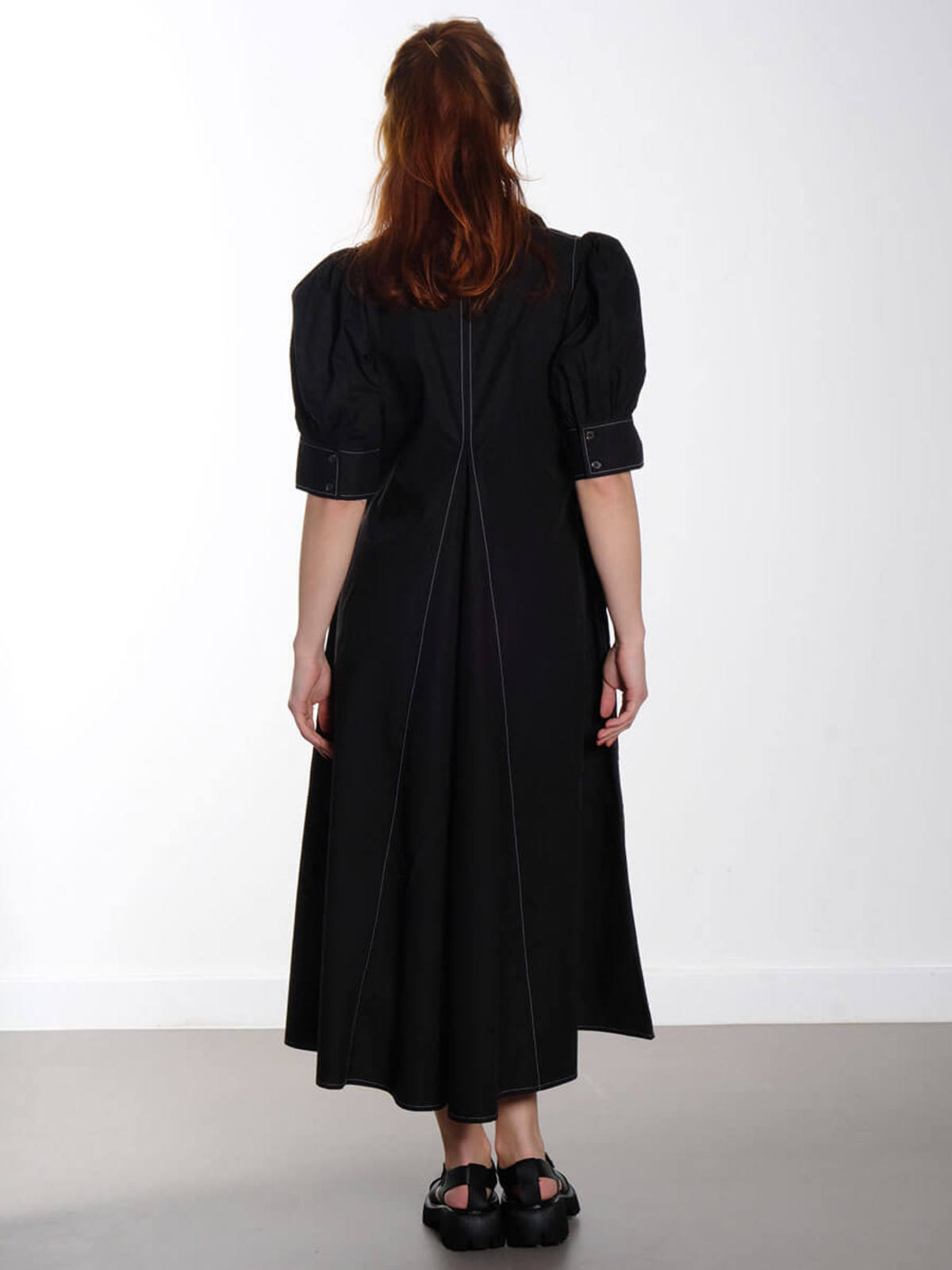 knee length dresses for ladies Ganni Cotton Poplin V-Neck Midi Dress main image 1