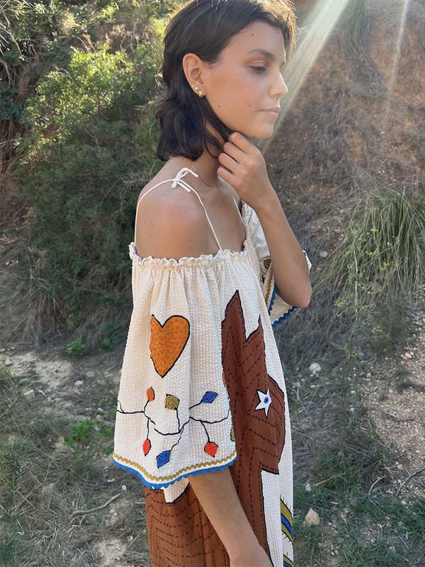 Embroidered Strap Midi Dress