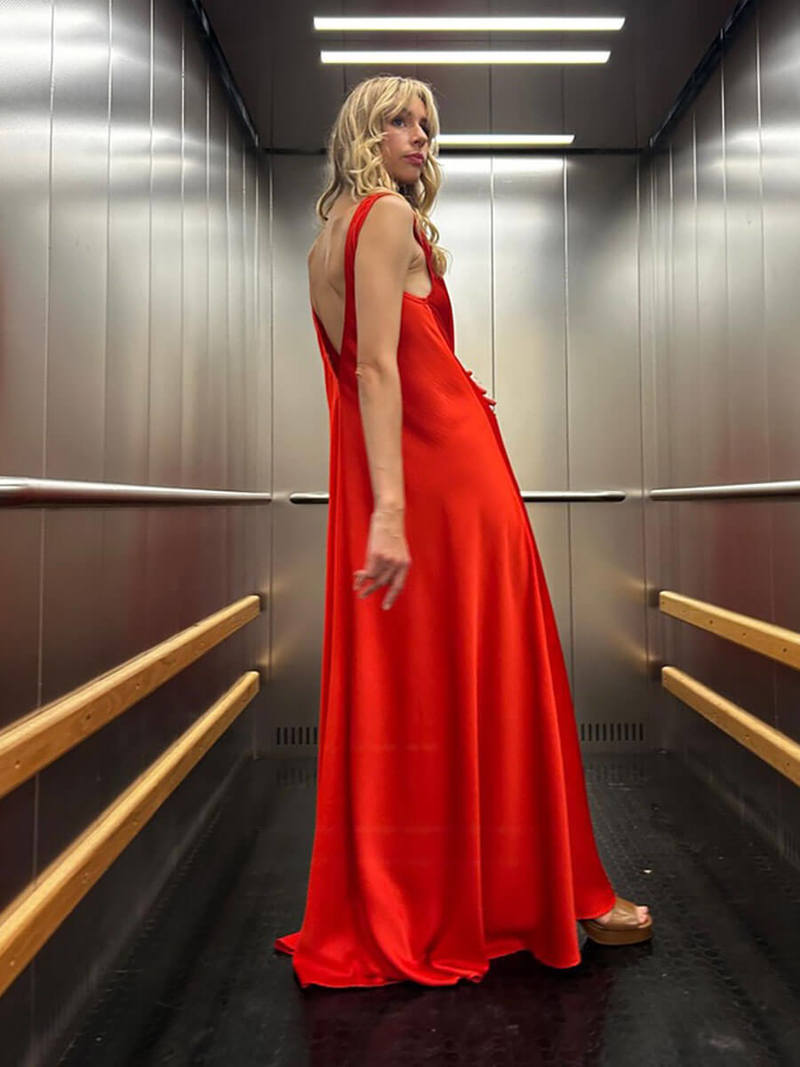 open lace back dress ESSENTIEL ANTWERP JACOBEAN BURNT RED LONG DRESS – FerrarisBoutique