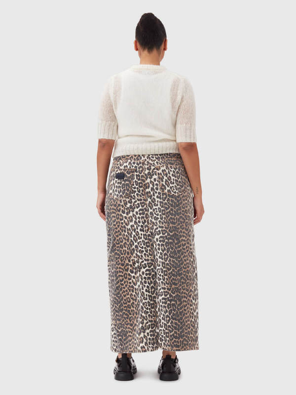 スカート GANNI COTTON DENIM ANIMAL PRINT MAXI SPLIT SKIRT Ganni Leopard Denim Maxi Slit Skirt | Garmentory