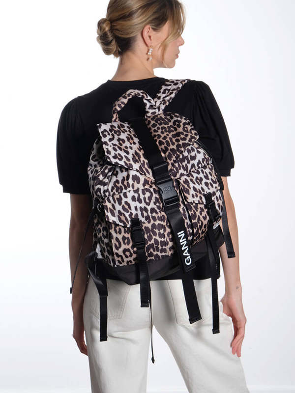 ★Ganni★ Recycle Tech Print Backpack Leopard A4757943 A4757 Leopard Bucky Nylon Backpack | GANNI