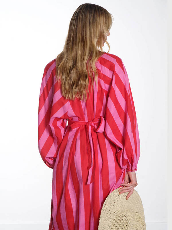 strapless open back dress Pink & Red Vertical Stripe Shirt Dress – Shaayra main image 0