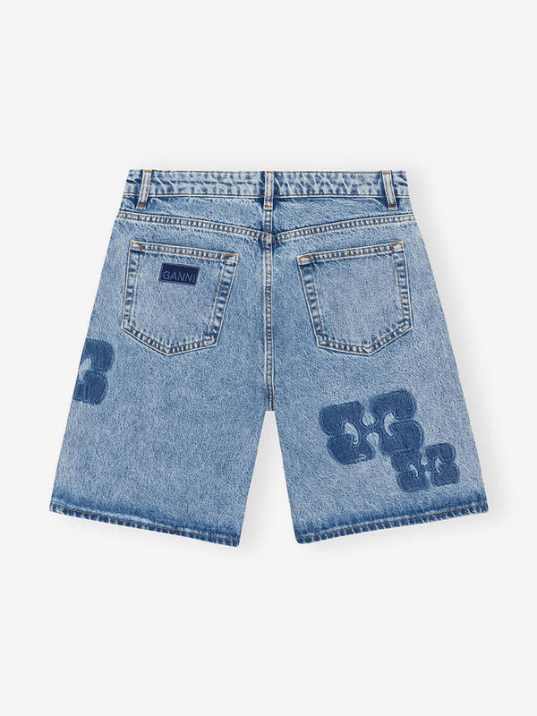 ショートパンツ GANNI Woman Short Blue W0388 326 Soft Chambray Candy-Striped Elasticated Shorts | GANNI US
