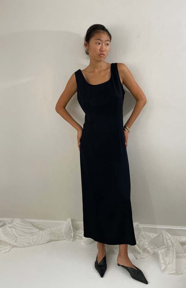 navy blue dress for baby girl Small 90s Black Strappy Backless Maxi Dress – Flying Apple Vintage main image 0