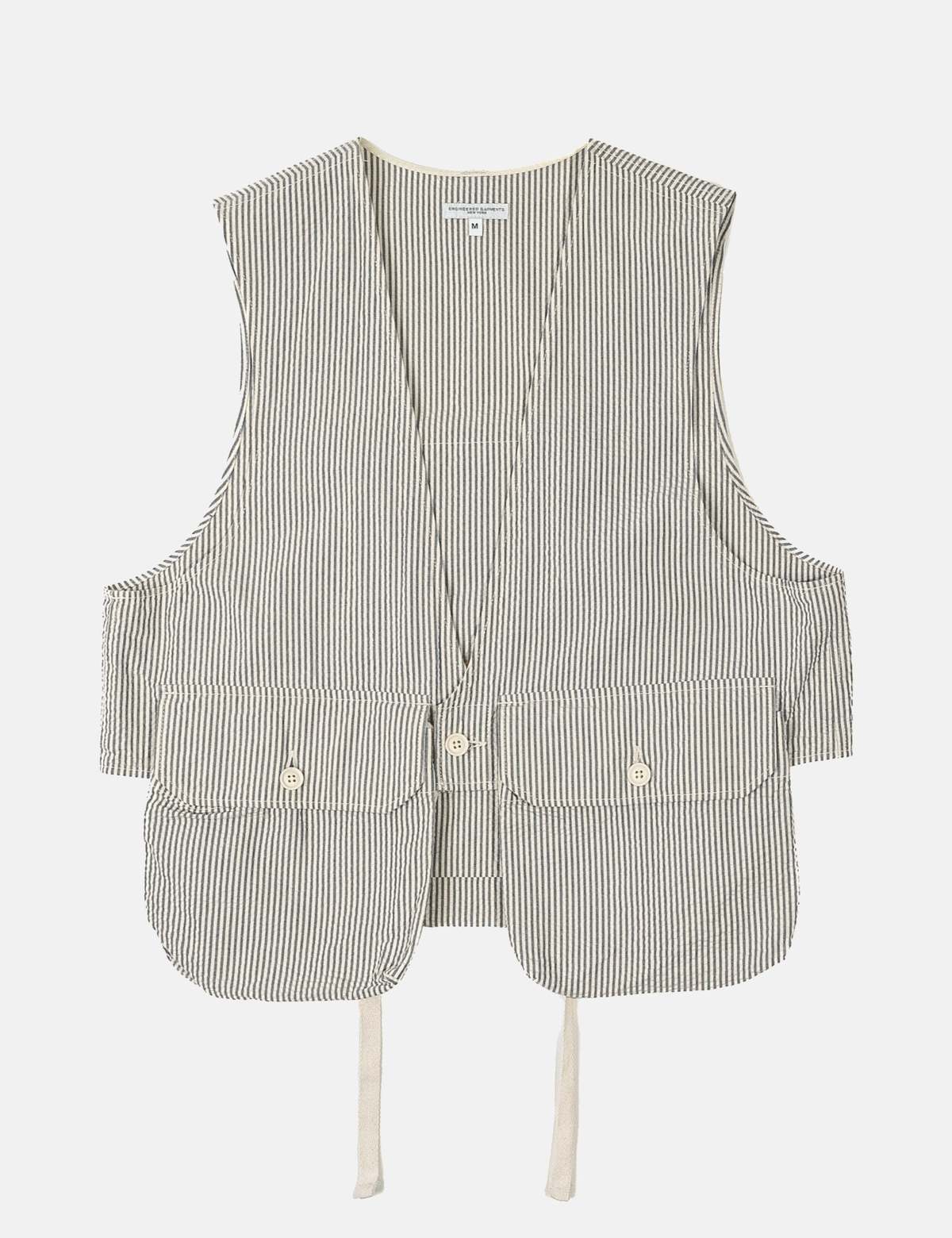 Engineered Garments Fowl Vest - Navy/Natural Cotton Seersucker 