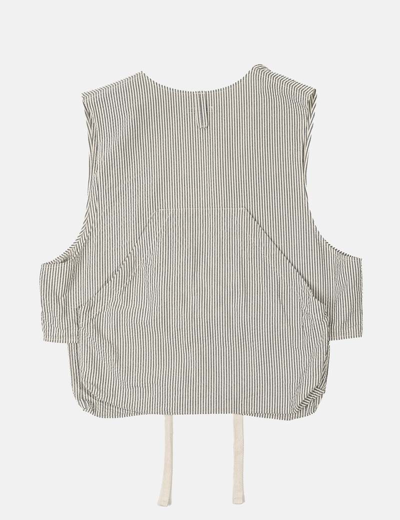 Engineered Garments Fowl Vest - Navy/Natural Cotton Seersucker