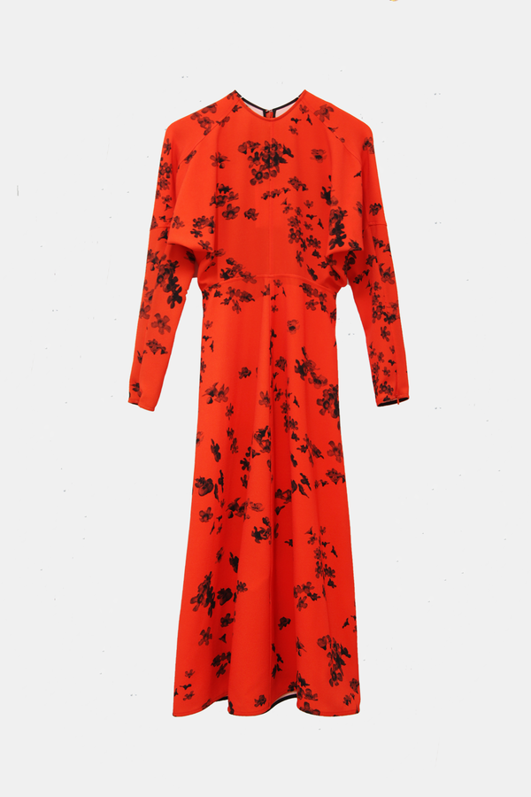 Victoria Beckham L/S Dolman Midi Dress - Scifi Flower Red | Garmentory
