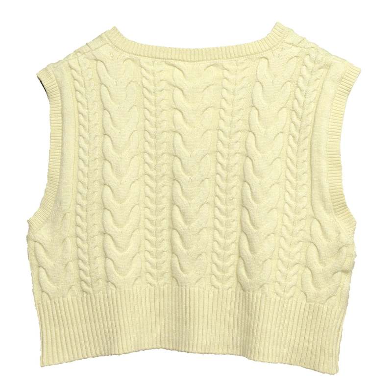 Vintage Chains & Links Cable Knit Lambswool Cropped Vest Canary : M