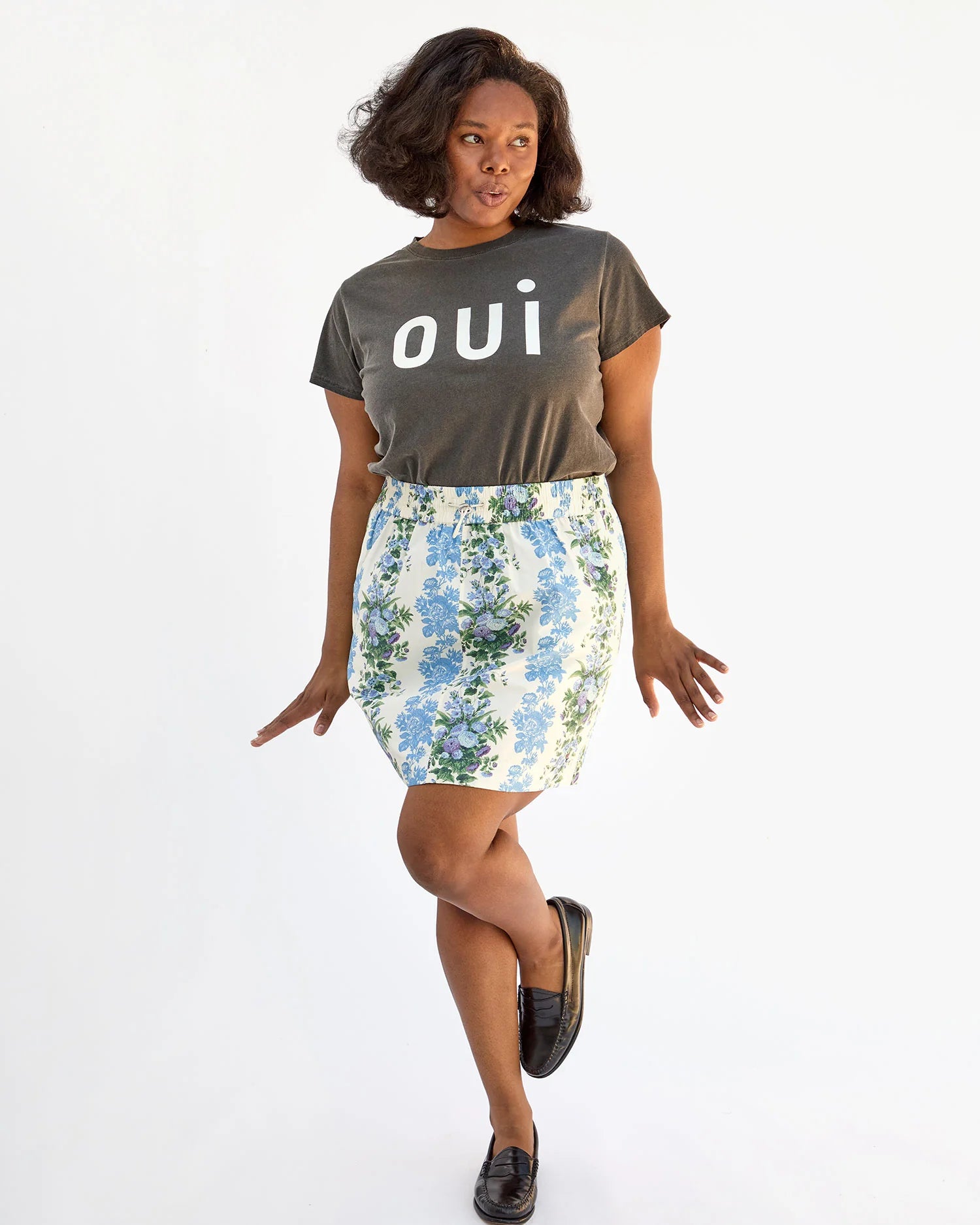 Clare V. Theo Skirt - Floral Stripe Blue/Cream | Garmentory