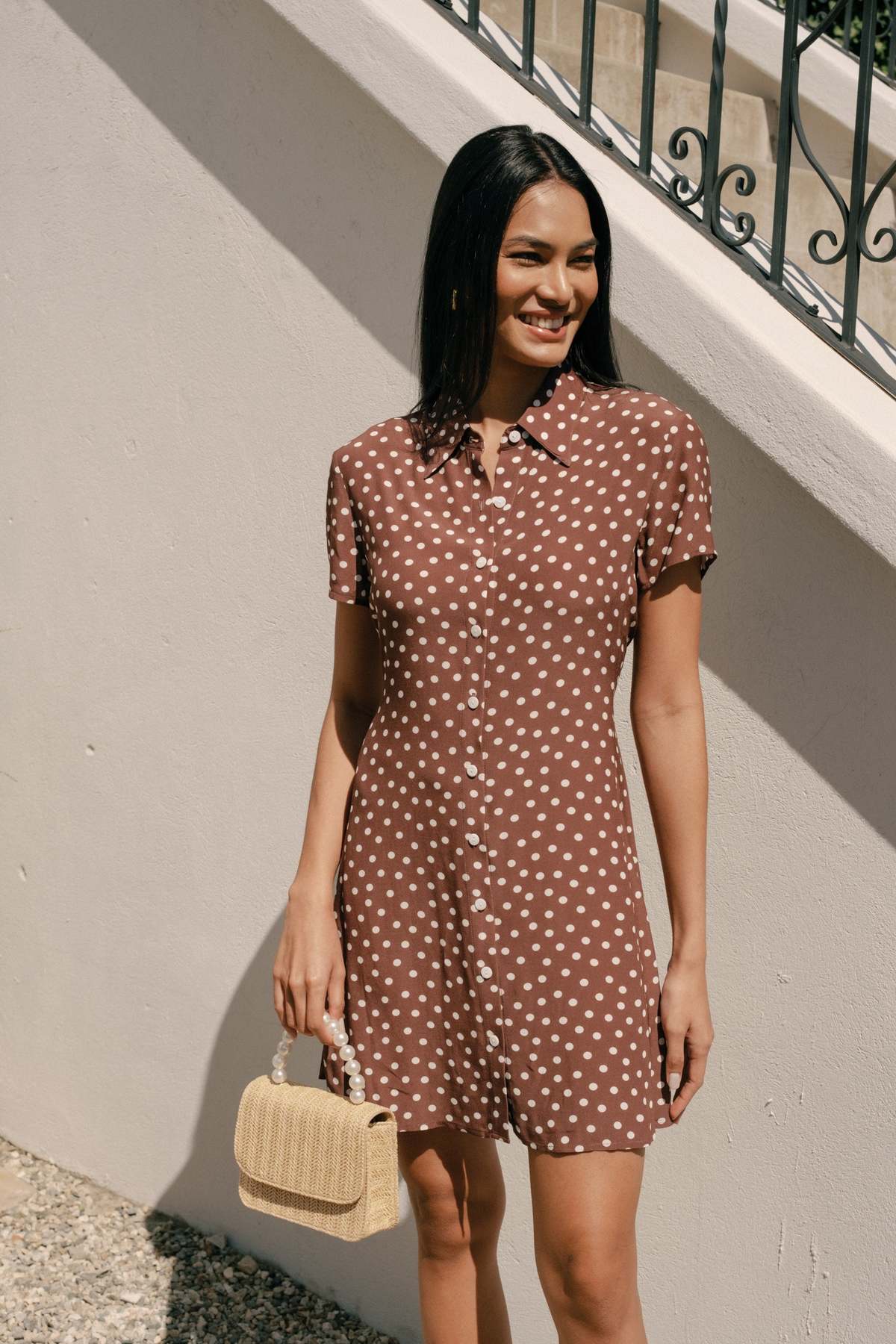 brown polka dot dress short sleeve Cutout Cami Maxi Dress in Red-swatch