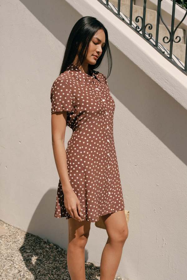 brown polka dot dress Olivia Satin Polka Dot Dress