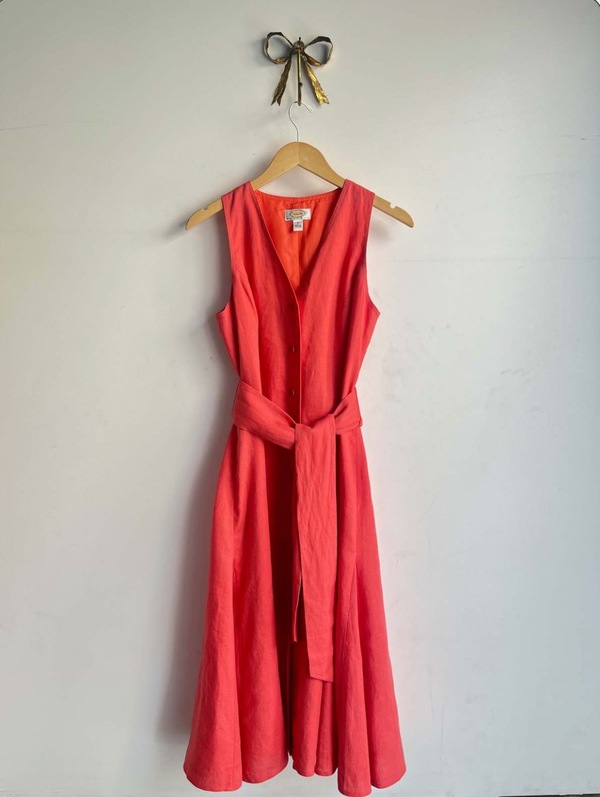 Vintage Linen Godet Dress Coral