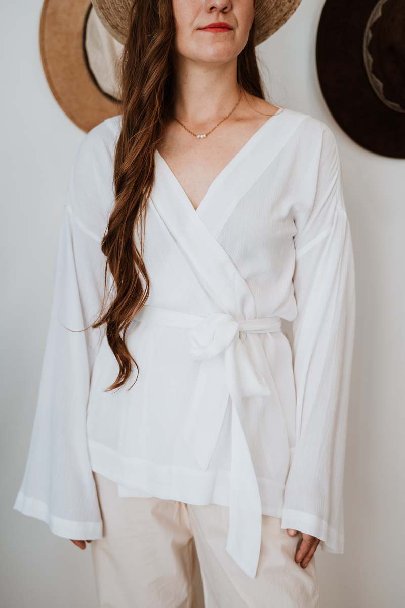 Nary Long Sleeve Wrap Top - White Gauze Nary Long Sleeve Wrap Top - White Gauze