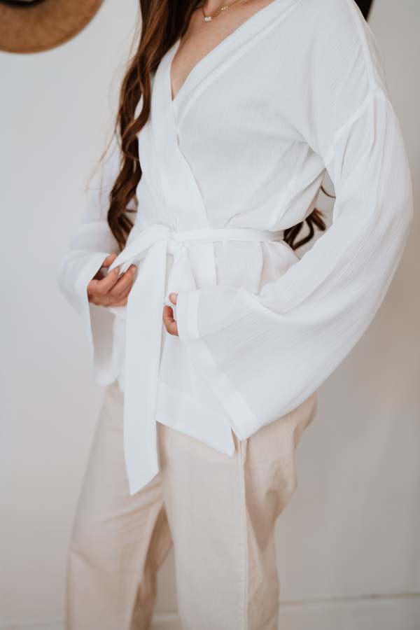 Nary Long Sleeve Wrap Top - White Gauze Nary Long Sleeve Wrap Top - White Gauze