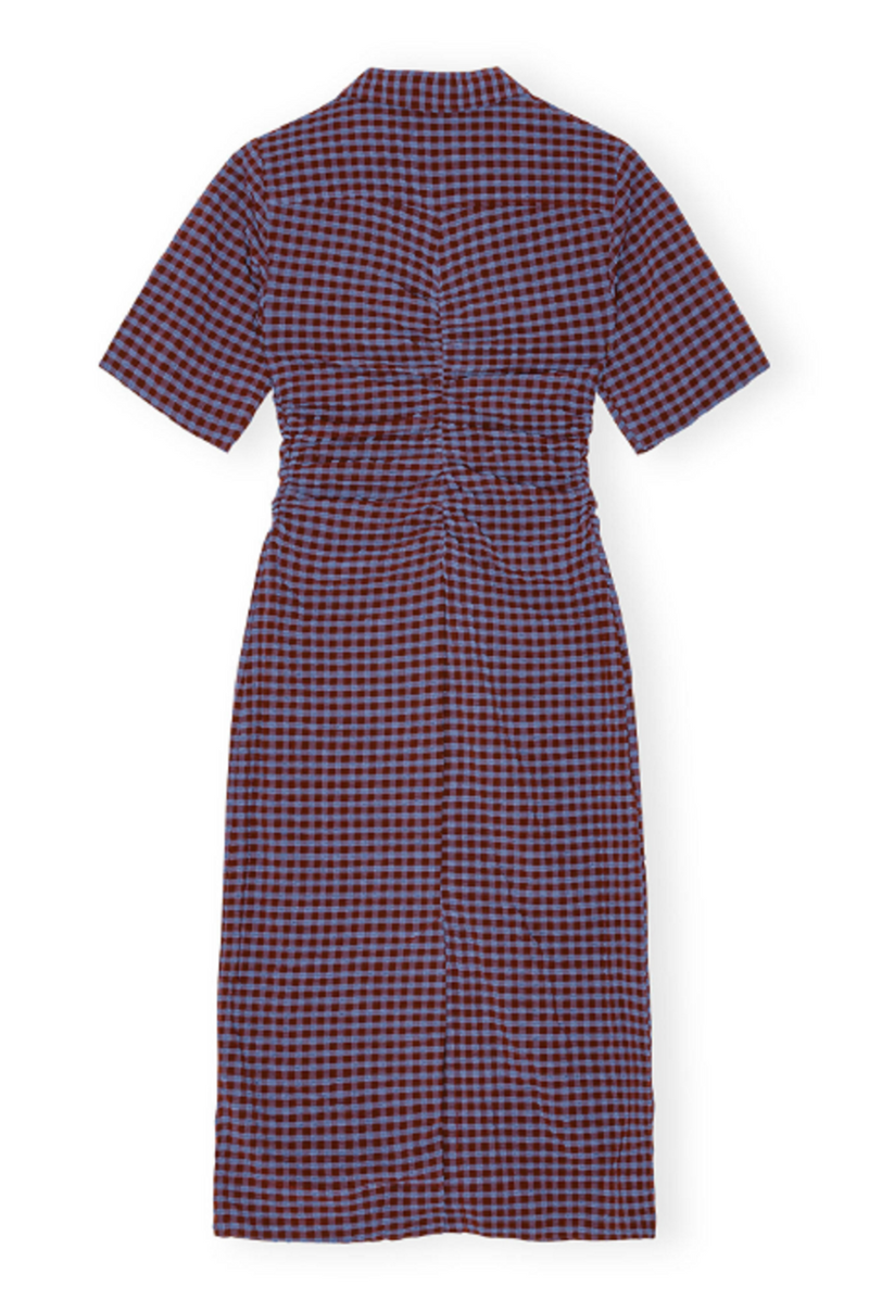 関税送料込♪GANNI/Stretch Seersucker Dress Ganni Stretch Seersucker Gathered Mini Dress - Mini Check