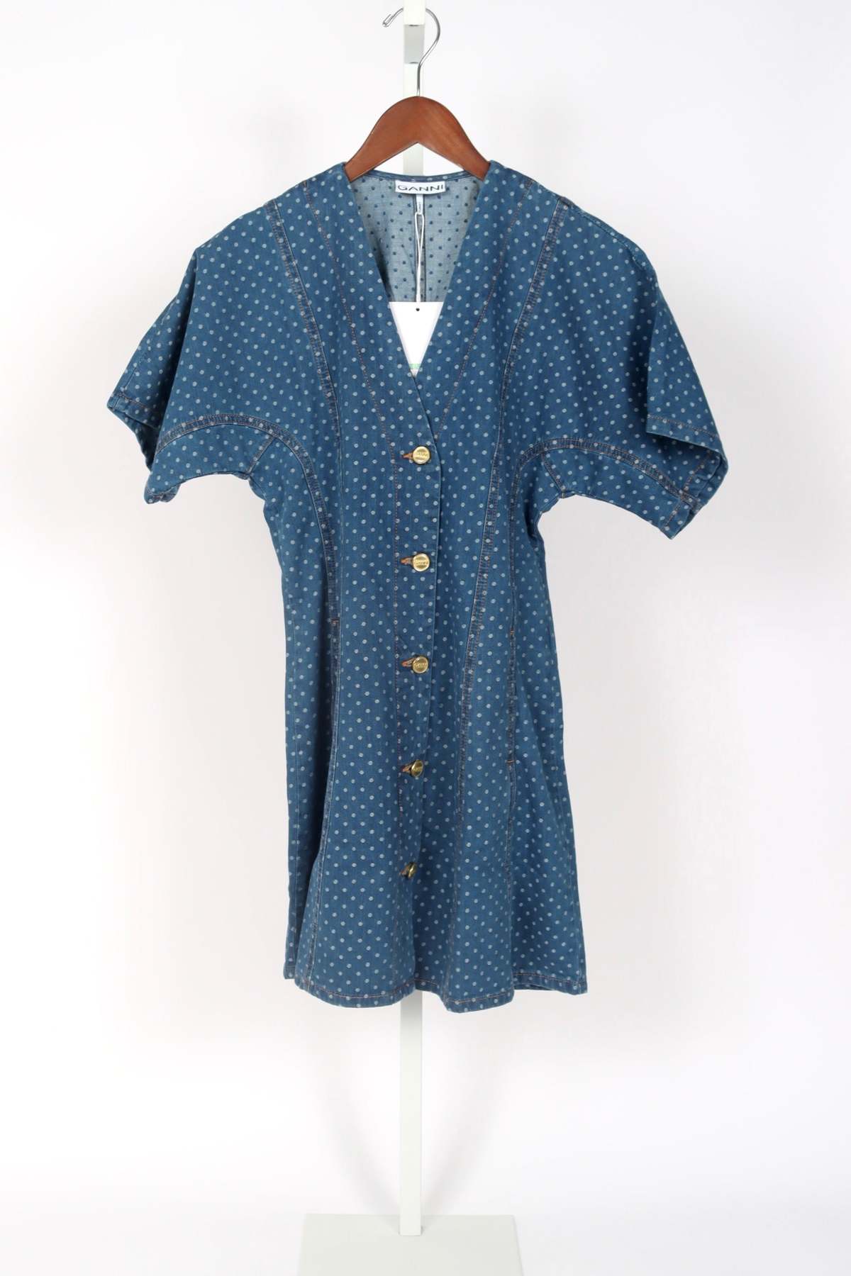 ganni polka dot denim dress Ganni Polka-dot denim minidress GANNI