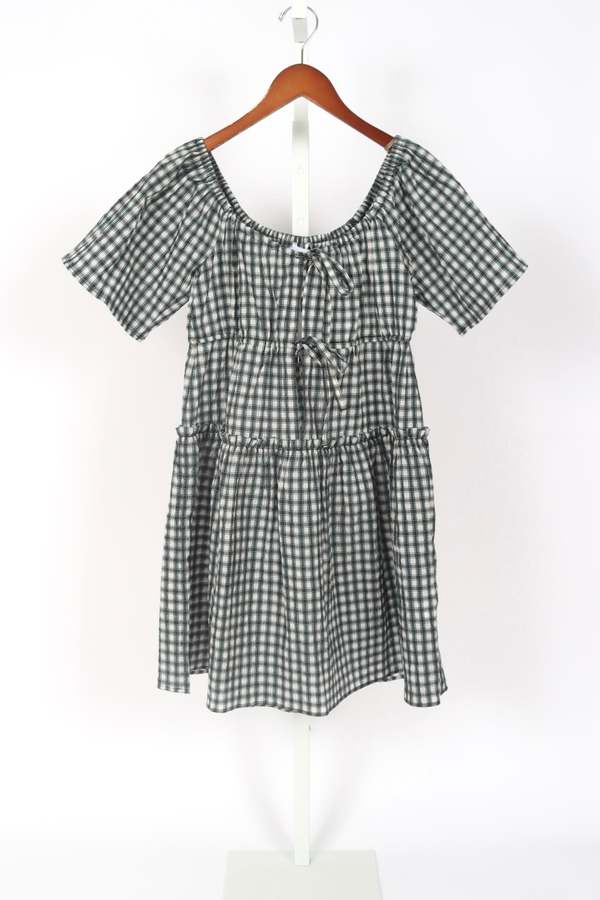 ワンピース RonHerman Checkered Seersucker Lap Dress Seersucker checks short sleeved summer jumpsuit LENNY – OffOn