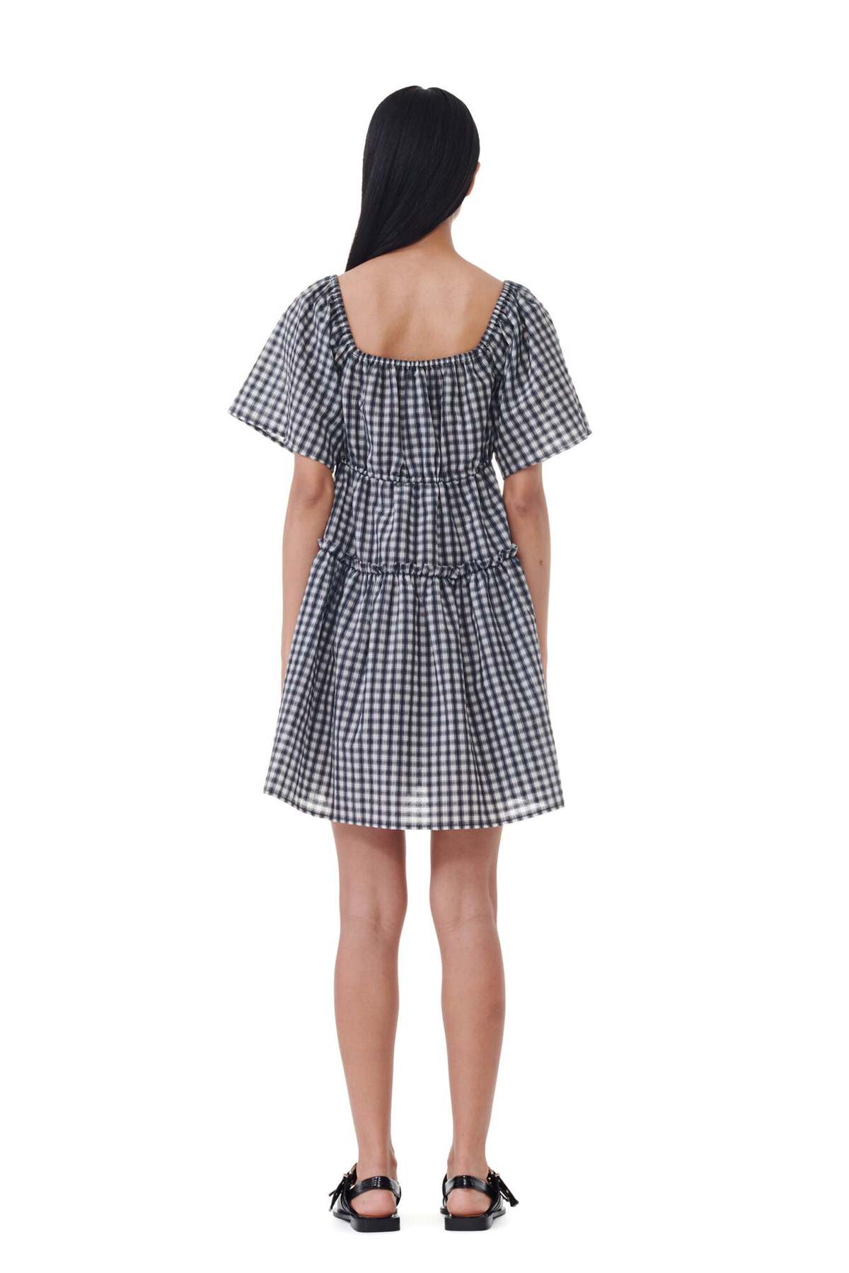 【GANNI】SEERSUCKER CHECK MINI LAYER DRESS ワンピース Egret Seersucker Check Mini Layer Dress | GANNI US