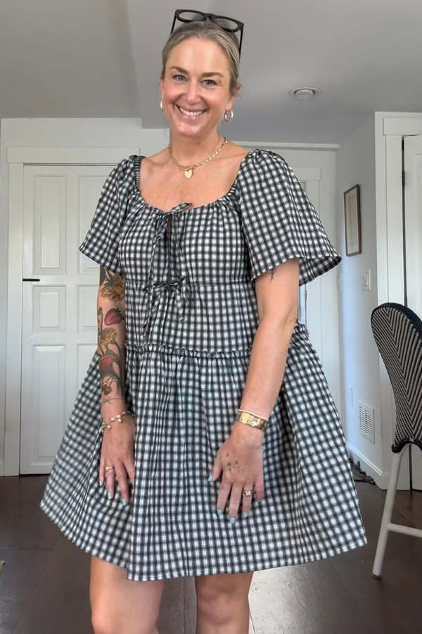 Ganni Seersucker Check Mini Layer Dress - Egret | Garmentory