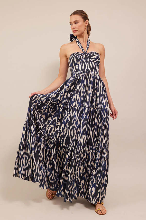 knee length dresses for ladies CARA CARA Simone Dress Fiore Evening Blue