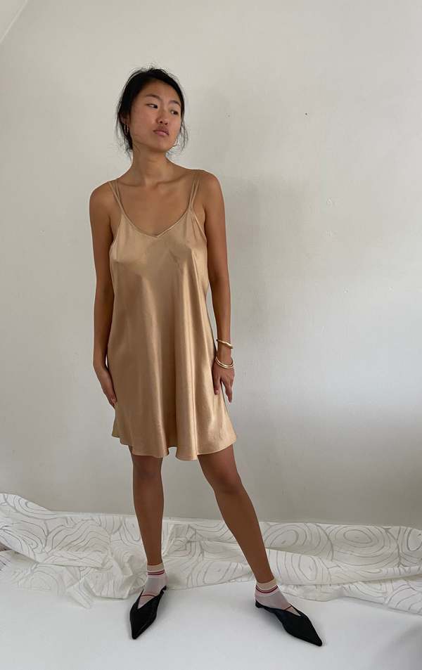 Vintage Silk Charmeuse Slip Dress Nightgown Lingerie - Gold | Garmentory