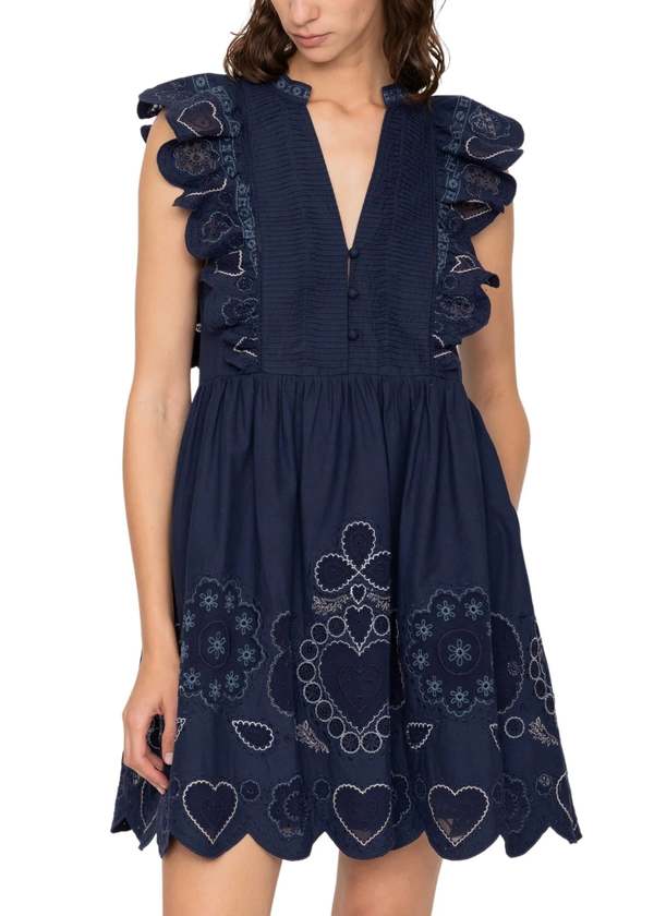 black christmas mini dress The Livia Eyelet Belted Midi Dress L / Navy main image 0