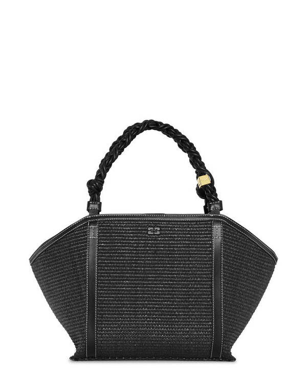 送料・関税込【GANNI】MEDIUM GANNI BOU TOTE BAG Ganni Bou Medium Raffia Tote - Black | Garmentory