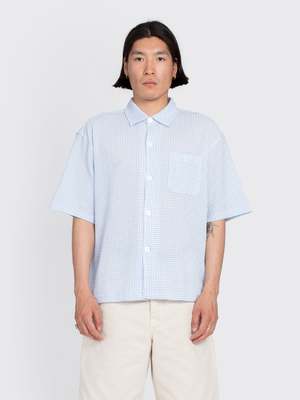 Stussy Flat Bottom Crinkled Shirt - Blue Check | Garmentory