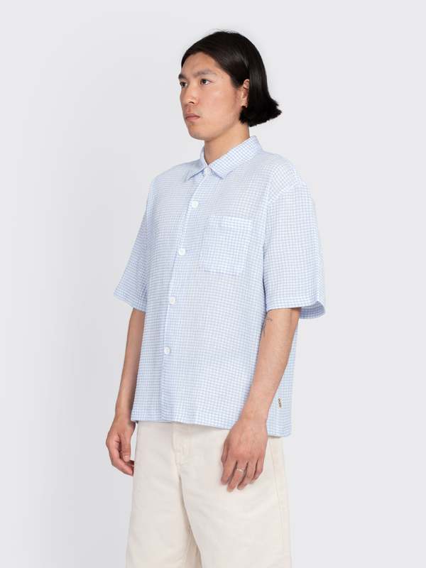 Stussy Flat Bottom Crinkled Shirt - Blue Check | Garmentory