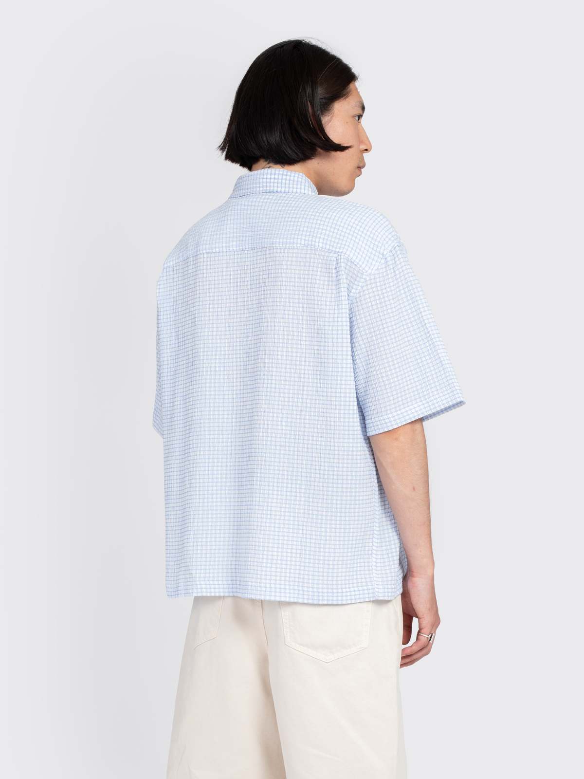 Stussy Flat Bottom Crinkled Shirt - Blue Check | Garmentory