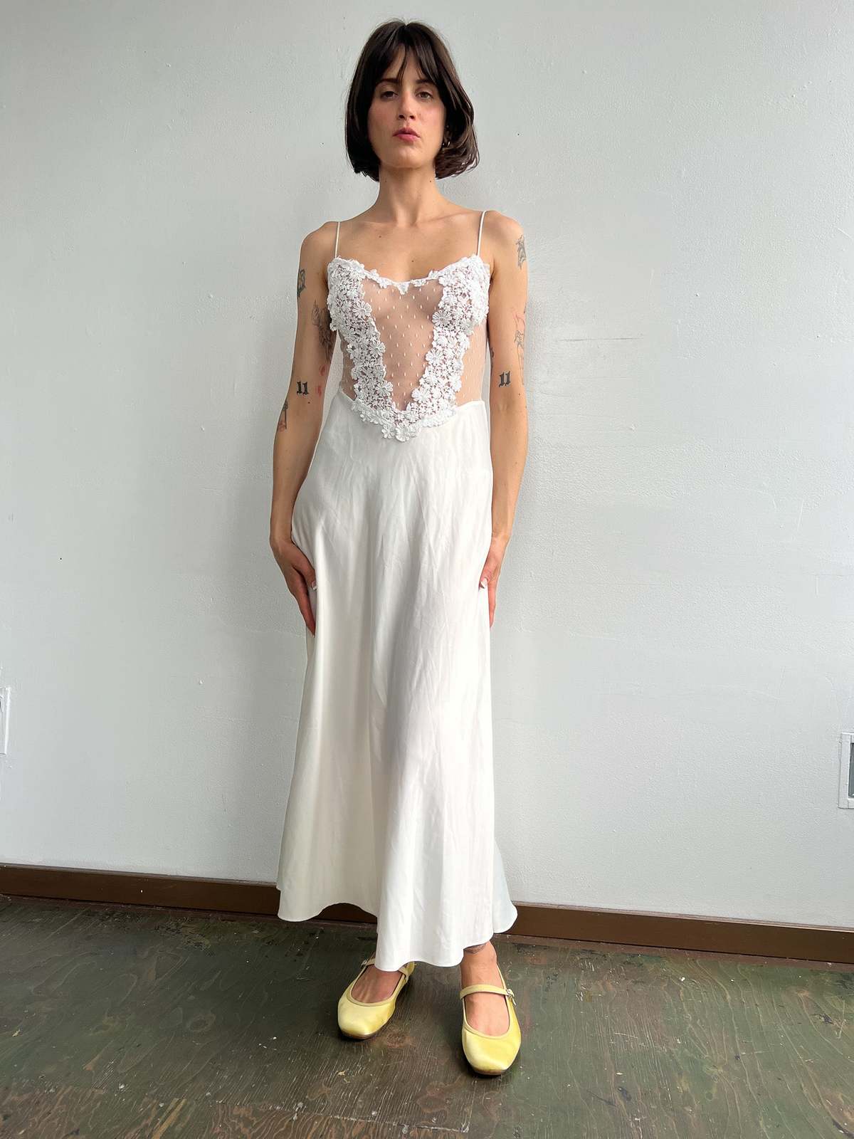 Vintage Satin + Lace Slipdress - White | Garmentory Vintage Satin + Lace Slipdress - White | Garmentory