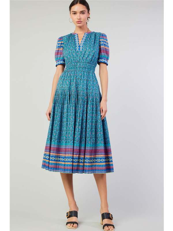 Current Air Lillian Midi Dress - Blue Multi | Garmentory