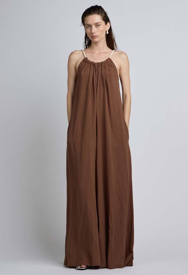 NKC Rope Tie Linen Jumpsuit - Chocolate