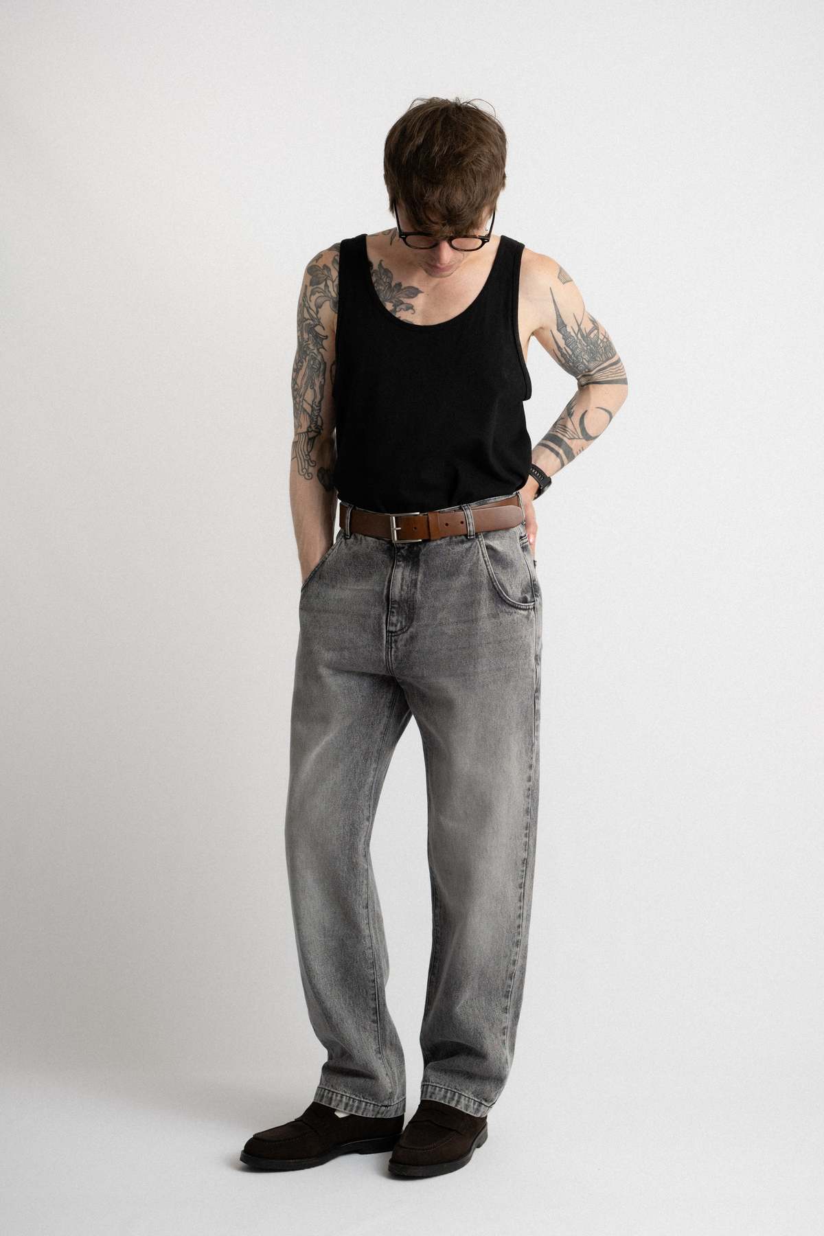 Mfpen グレー デニム ワイドパンツ mfpen Regular Jeans - Washed Grey | Garmentory