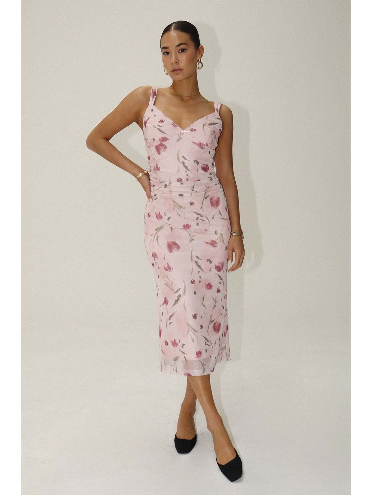 Bailey Rose Gaby Flower Mesh Midi Dress - Pink