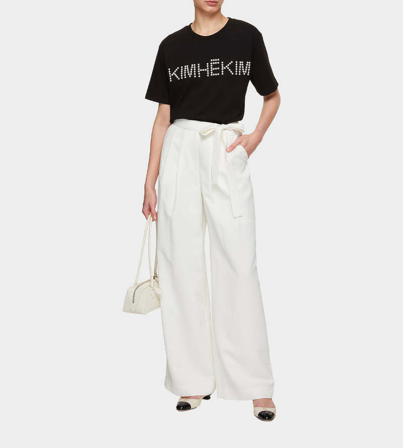 ☆WOOL-BLEND BELTED WIDE LEG TROUSERS/KIMHEKIM☆ KIMHEKIM Belted Wide Leg Trousers - White | Garmentory
