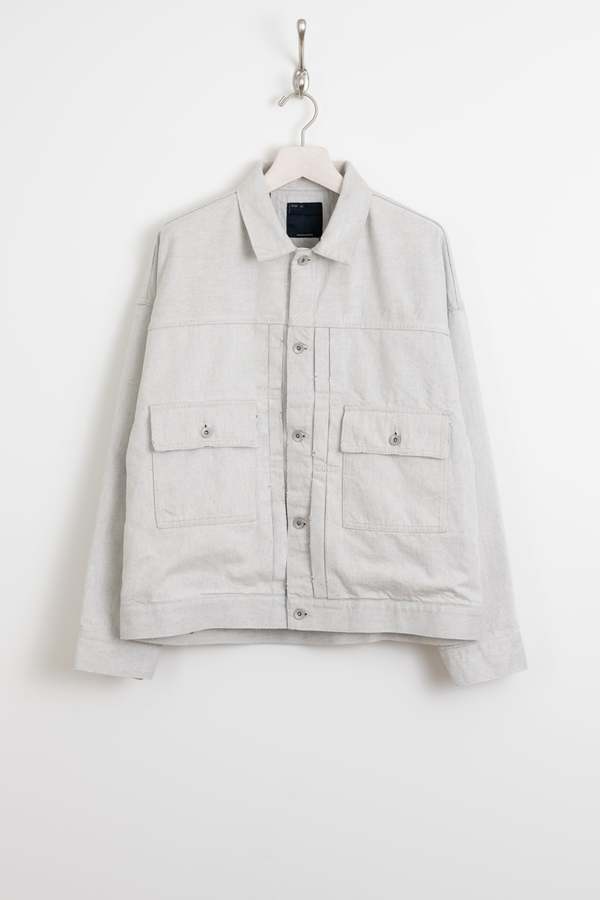 Meanswhile Fade Denim Pleated Sleeve Jacket Off White on Garmentory