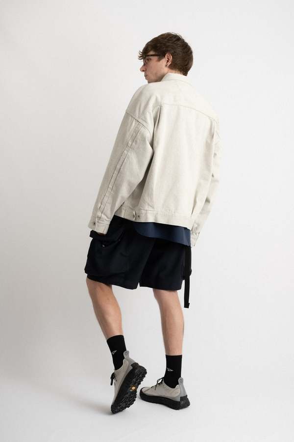 Meanswhile Fade Denim Pleated Sleeve Jacket - Off White