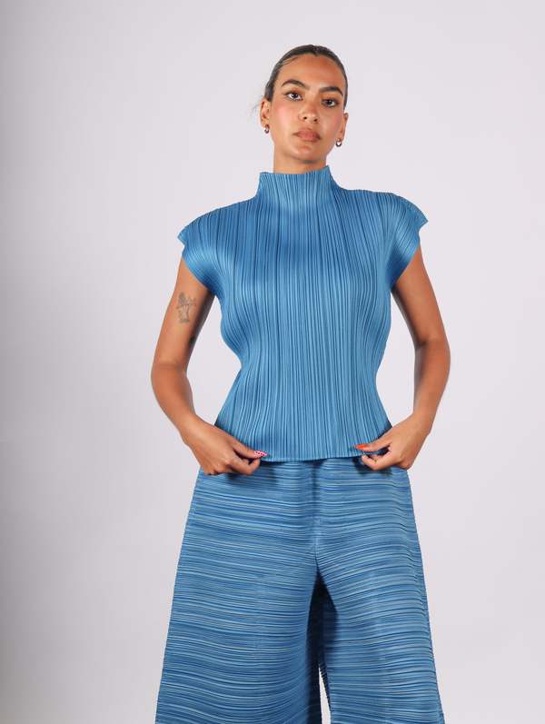 Pleats Please by Issey Miyake Monthly Colors June Top - Blue Salt
