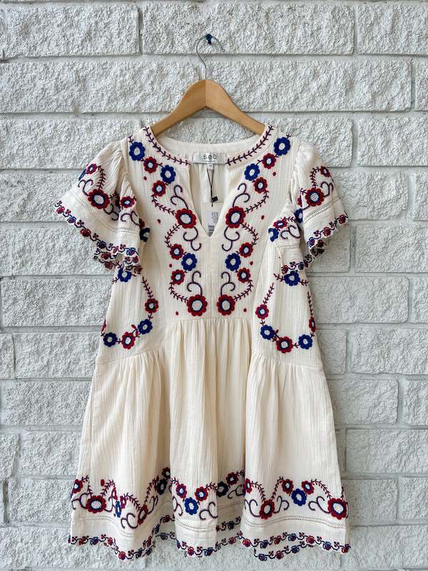 embroidered floral maternity dress Floral Embroidered Short Sleeve Dress – Side Alley Gifts main image 1